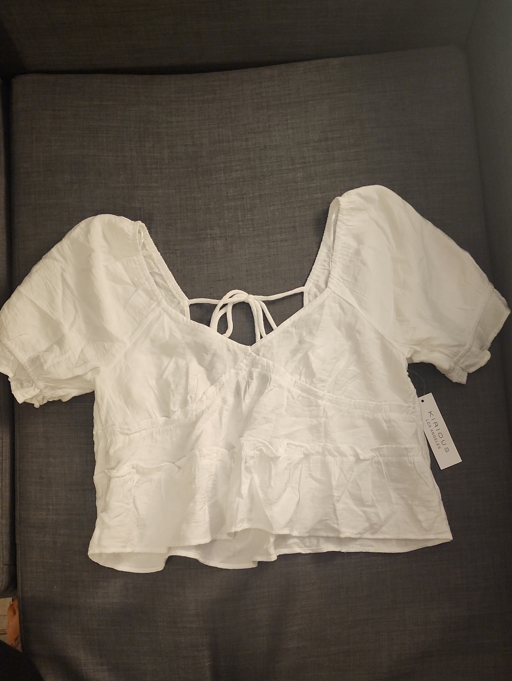 KAFHOUSE White V-Neck Tie-Back Crop Blouse